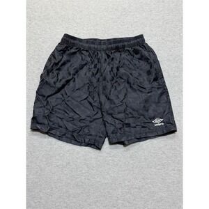 Umbro Mens Black Checkerboard Soccer Shorts Elastic Waist Logo Size Medium